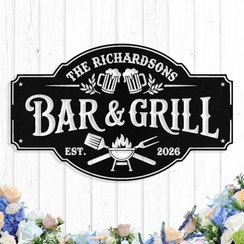 Custom Backyard Bar Grill Metal Sign