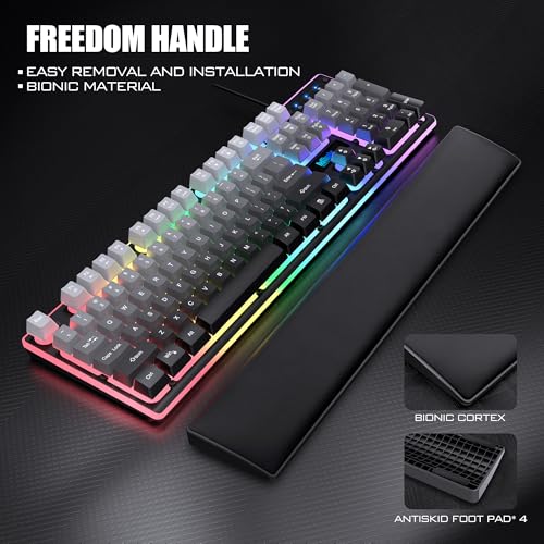 Image of RedThunder K10 Wired Gaming Keyboard, Mouse Wrist Rest Combo, RGB Backlit, Mechanical Feel Anti-ghosting Keyboard + 7D 7200 DPI Mice+Soft Leather Wrist Rest 3 in 1 PC Gamer Accessories(Gradient Gray)