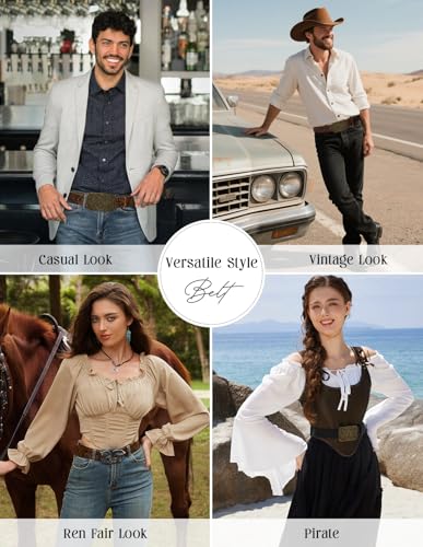 Scarlet Darkness Cowboy Western Belts for Men Women 2 Cowboy Buckles Country Cowgirl PU Leather Belt for Jeans4