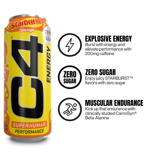 Cellucor C4 Energy Drink, Starburst Orange, Carbonated Sugar Free Pre Workout Performance Drink With No Artificial Colors Or Dyes, 16 Oz, Pack Of 12 #TOP1