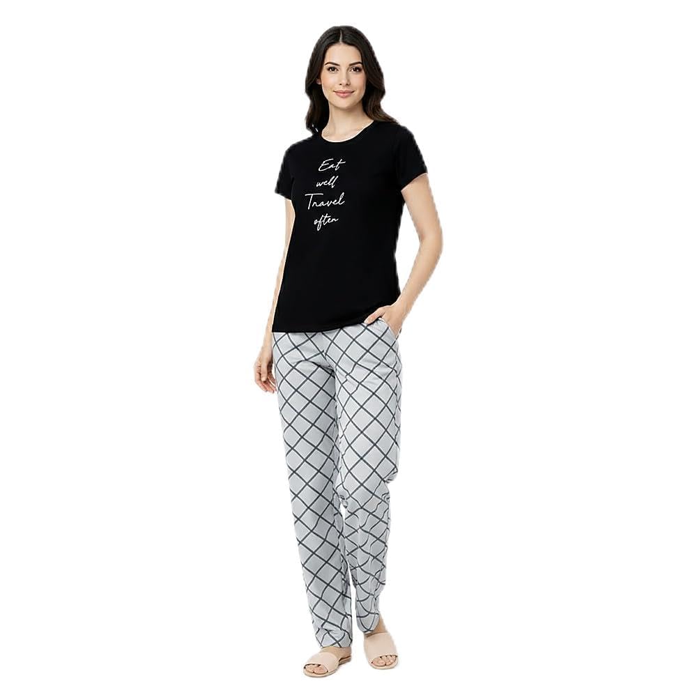 comfort lady Women’s Cotton Night Suit | Round Neck Printed T-Shirt with Pyjama | Relaxed Fit Sleepwear & Loungewear - NSTP2002-picture-36