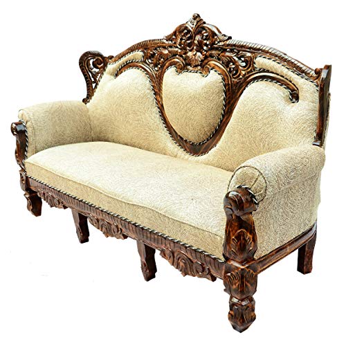 Image of Wooden 5 Seater Sofa Set, Solid Wood Sofa | 3+1+1 with Cushion Seating | Traditional Design Furniture for Living Room | Home | Bedroom | Office