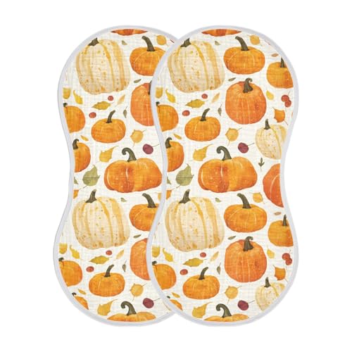 Autumn Pumpkin Cotton Neutral Burp Cloths Easy Care Burp Rags for Gender Neutral Set of 2, 22x11in