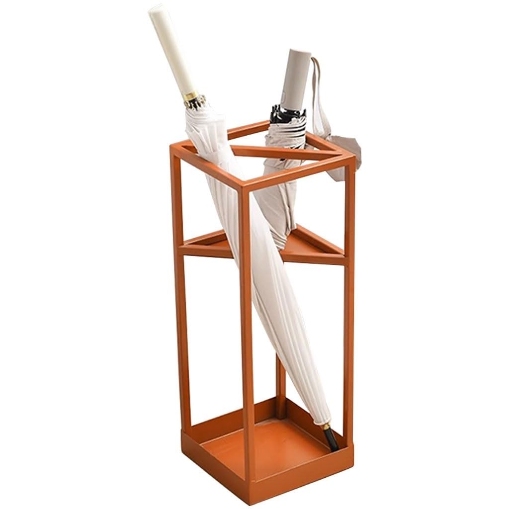SBJKLYRN umbrella stand, Bin Compact Household, Simple Square Umbrella Bucket, Wrought Iron Durable Umbrella Organizer, for Entryway(Orange Red)