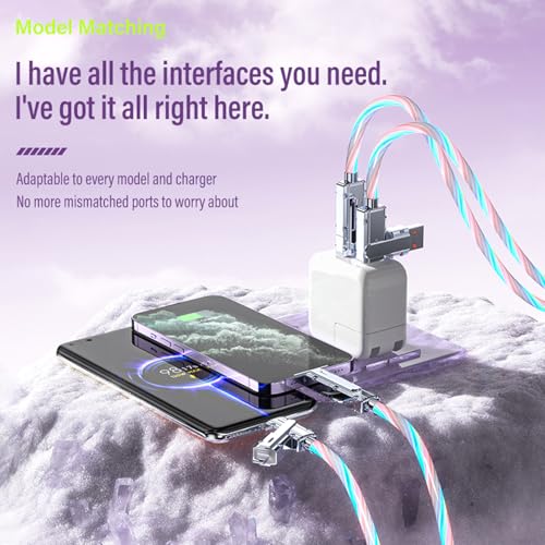 Image of 4IN1 Multi Ports USB Charger Cable USB A /USB Type C to USB Type C PD Fast Charging Cord Light Up LED Current to be a Night Light Compatible with Most of Devices-39 inches Green