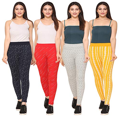 Image of SHAUN Women Free Size (Waist Size-26-34 inch) Stretchable Jegging (Length 37-39 inch Pack of 4)