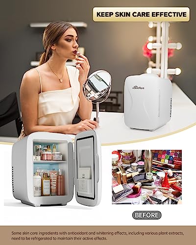 Image of BEICHEN Mini Fridge [Upgrade], Small Fridge Rapid Cooling 4 Liter /6 Cans Skincare Fridge, Cooler and Warmer Refrigerators for Bedroom, Cosmetics, Office and Car (White)