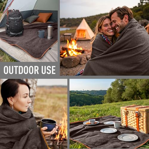 Large Military Wool Blanket - Warm & Thick Emergency Survival Blanket Great for Camping, Outdoors, Sports Events, Picnics, 4.5 lbs, 64" x 88" (Coffee Brown) - Image 3