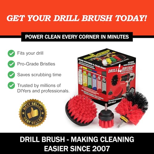 Image of Drillbrush Heavy Duty Stiff Bristle Brush Kit - Power Scrubber Attachment for Concrete, Brick, Siding, Stone, Driveways, Fireplaces, Hard Water Stains, Gravestone & Cemetery Headstone Cleaning Brushes
