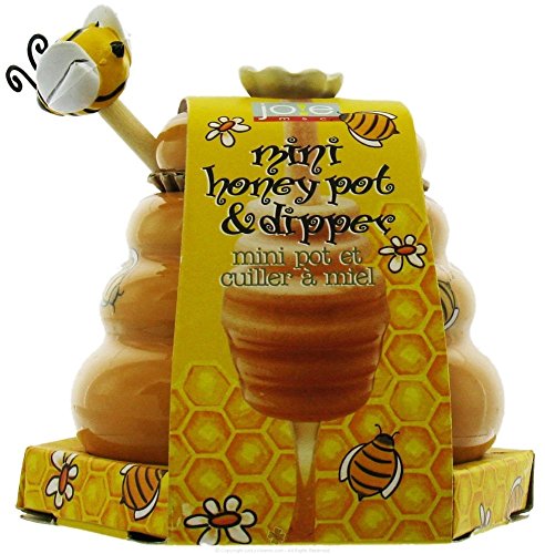 Mini Honey Pot and Dipper Bee Ceramic Wood