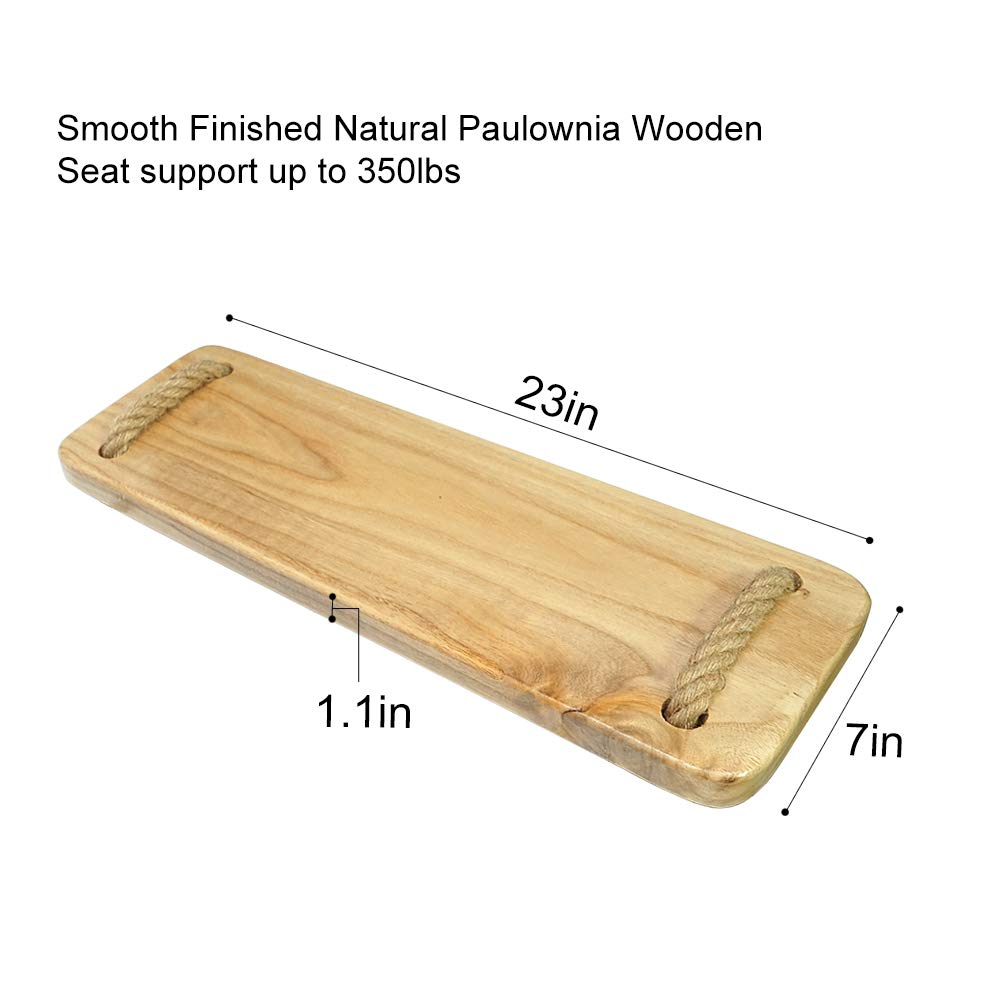 Aoneky Altalena in Legno di Olmo 60x20x3cm con Corda Canapa 3M, Carico 160KG - Sedile da Altalena per Giardino Bambino Adulto Esterno (Olmo)