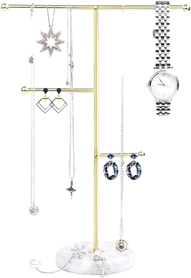 White Marble Pattern Simple Decorative Jewelry Necklace Stand Display Stand Ring Earring Storage (Color : A Size: 10 x 26 x 18.5cm)