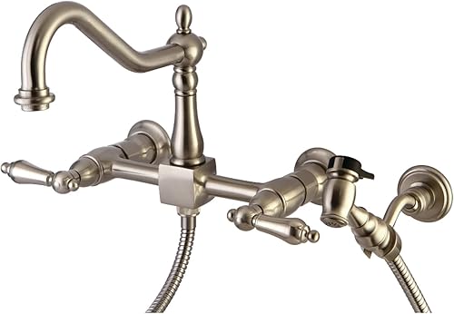 Miniatura 1 de Kingston Brass KS1248ALBS Heritage Bridge - Grifo de cocina, níquel cepillado