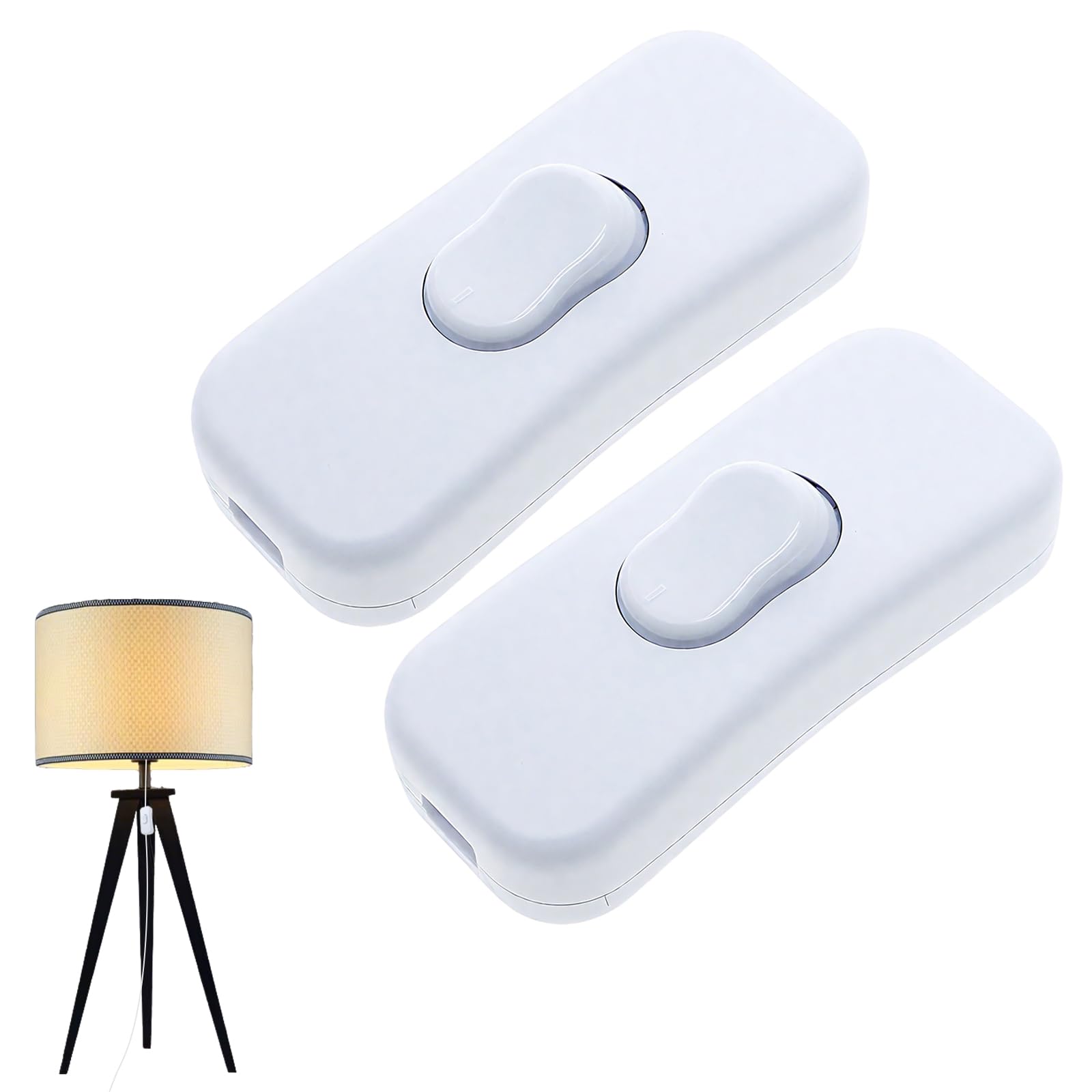 2 Pack White Torpedo Inline Switch Double Pole 6A 250V Cord Switch