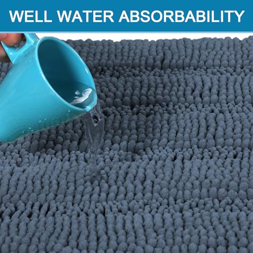 H.VERSAILTEX Bathroom Rug Sets 2 Piece Bath Mats Non Slip Thick Soft Chenille Striped Bath Rug achine Washable Shower Floor Rugs for Tub, Shower and Floor (Blue Indigo, 36"x24" Plus 20"x24" U) by H.VERSAILTEX - Used condition - Image 5