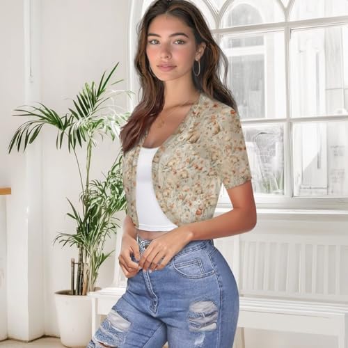 Image of Womens Short Sleeve Cardigans Lightweight Summer Cardigan Trendy Bolero Shrug Cute Floral Cardigan Sheer Bolero