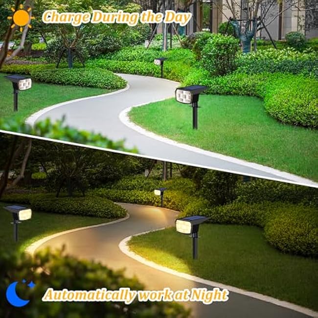 6-Pack Solar Lights Outdoor Waterproof, 59 LED 3 Lighting Modes Solar Spot Lights for Yard, Landscape Lighting Solar Powered Outdoor Lights for Garden Pathway Outside House, Warm White