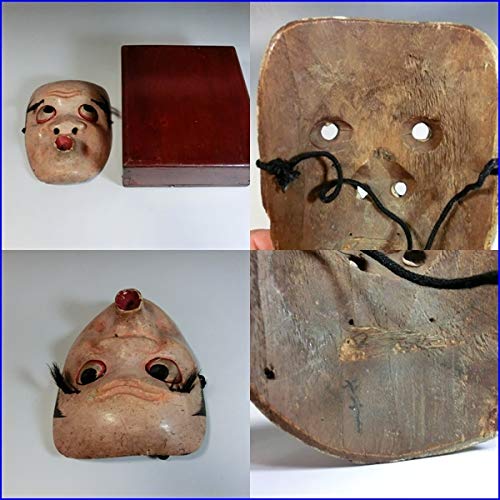 お面■ひょっとこ 古い木彫り面 神楽面 能面 手彫り 木製 時代物 骨董品■ Amazon.co.jp: お面 ひょっとこ 古い木彫り面 神楽面 能面