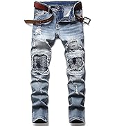 XIMXIMMTIAN Men's Biker Moto Washed Distressed Slim Fit Straight Jeans Denim…