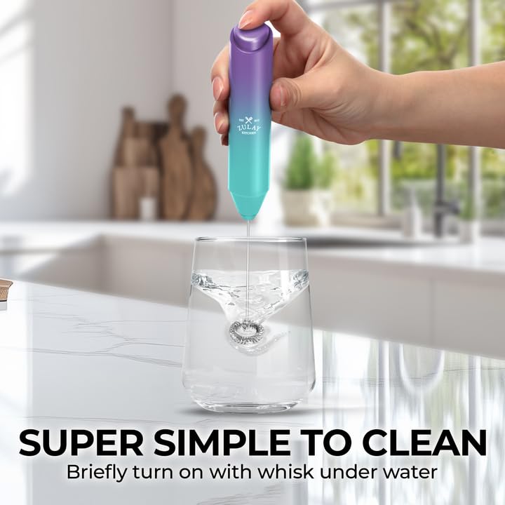 Image of Zulay Kitchen Milk Frother Handheld Battery Operated - Electric Drink Mixer for Coffee, Lattes, Cappuccinos, Matcha & Hot Chocolate - Portable Foam Maker & Coffee Bar Accessory - Eclipse Purple Teal