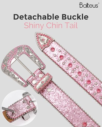Image of Sparkly Rhinestone Diamond Sequin Studded Belt for Men & Women - Western Cowgirl Cowboy Style