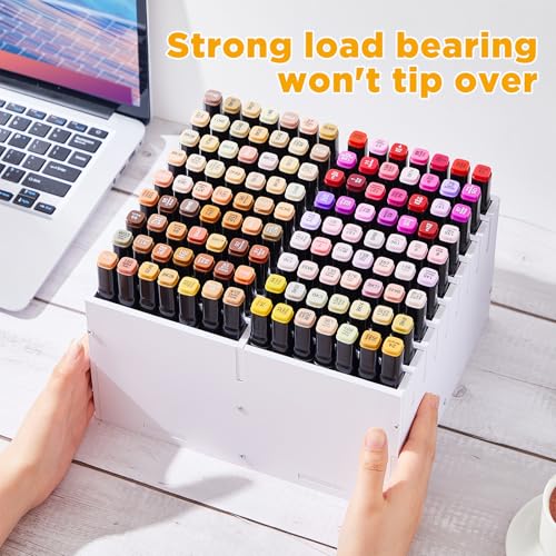 Image of MotiMind Marker Organizer for 126 Markers, Adjustable Colored Pencils Storage Holder Organizer, Art Pen Brushes Display Stand with 18 Compartments for Desk, Home, Office