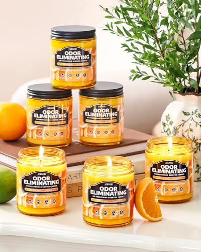 Image of AOOVOO 6 Pack Citrus Lemon Odor Eliminating Highly Fragranced Candle - Eliminates 95% of Pet, Smoke, Food, and Other Smells Quickly, Air Freshing Soy Candle