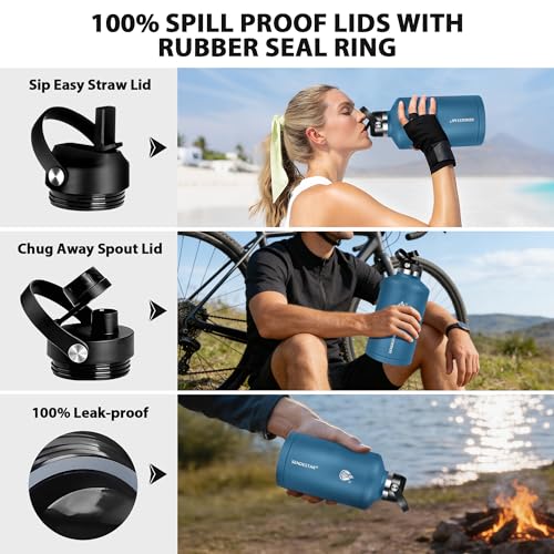 Image of One Gallon Insulated Water Bottle, Triple Wall Vacuum 128 oz Stainless Steel Water Bottles (Cold for 48 Hrs), Leak Proof, Non-BPA, Large Water Flask Jug with Straw Lid & Spout Lid