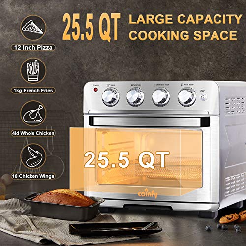 Cainfy Convection Rotisserie Toaster Oven Air Fryer 25.5 Quart Toaster Oven with Timer, Countertop Roaster Oven Temperature Control, Stainless Steel, 6 Accessories