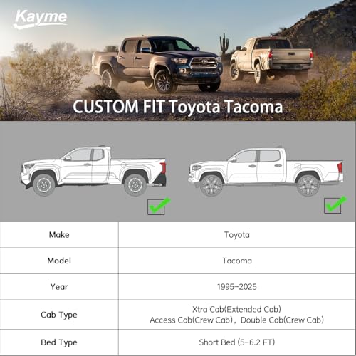 Image of Kayme Heavy Duty Truck Cover Custom Fit Toyota Tacoma(1995-2025) Xtra Cab /Access Cab /Double Cab SB Short Bed. Waterproof All Weather for Pickup, Full Exterior Covers Sun Rain UV Protection.