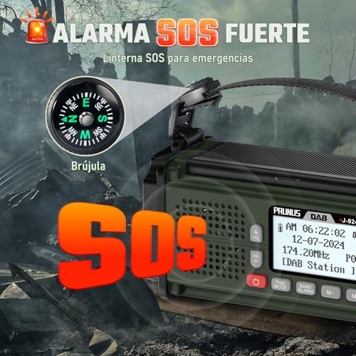 PRUNUS J-924 Dab/UKW Radio Digital con Función de Preselección, Radio Portatil Pequeña Recargable con Banco de Energía de 10000 mAh, Radio Solar y a Pilas, con Manivela,Linterna,SOS. - imagen 7