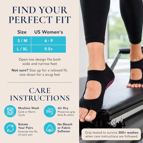 Image of Tucketts Allegro Toeless Pilates Socks with Grips for Women, Non-Slip Open-Toe Grip Socks, Yoga, Barre, Dance, Reformer, Home