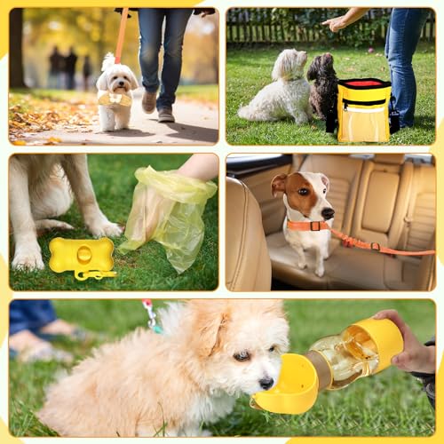 Abbylike 50-teiliges Welpenzubehör-Starter-Set für kleine Hunde, enthält Leine, Näpfe, Zahnbürsten, Wasserflasche und mehr Zubehör für Hunde, Willkommensgeschenk (gelb)