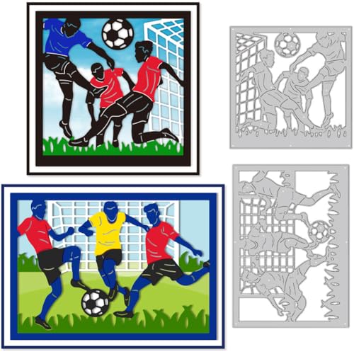 DELORIGIN 2 Styles Football Cutting Dies Soccer Card Making Die Cut Sports Scene Carbon Steel Die Cuts Stencils Scrapbooking Embossing Template Dies for DIY Soccer Matches Craft Album Gift Decor