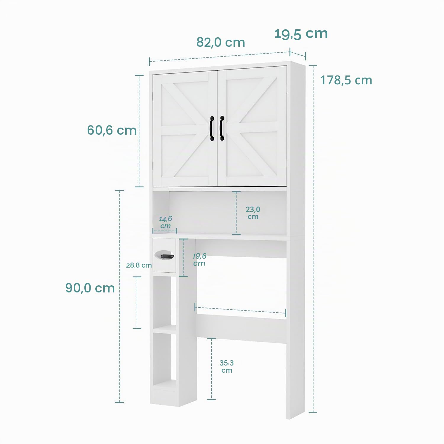 Badezimmerschrank, Waschmaschinenschrank, Waschmaschine Trockner Schrank mit 2 Türen und Verstellbaren Regalen, Toilettenregal, Toilettenschrank, Weiß