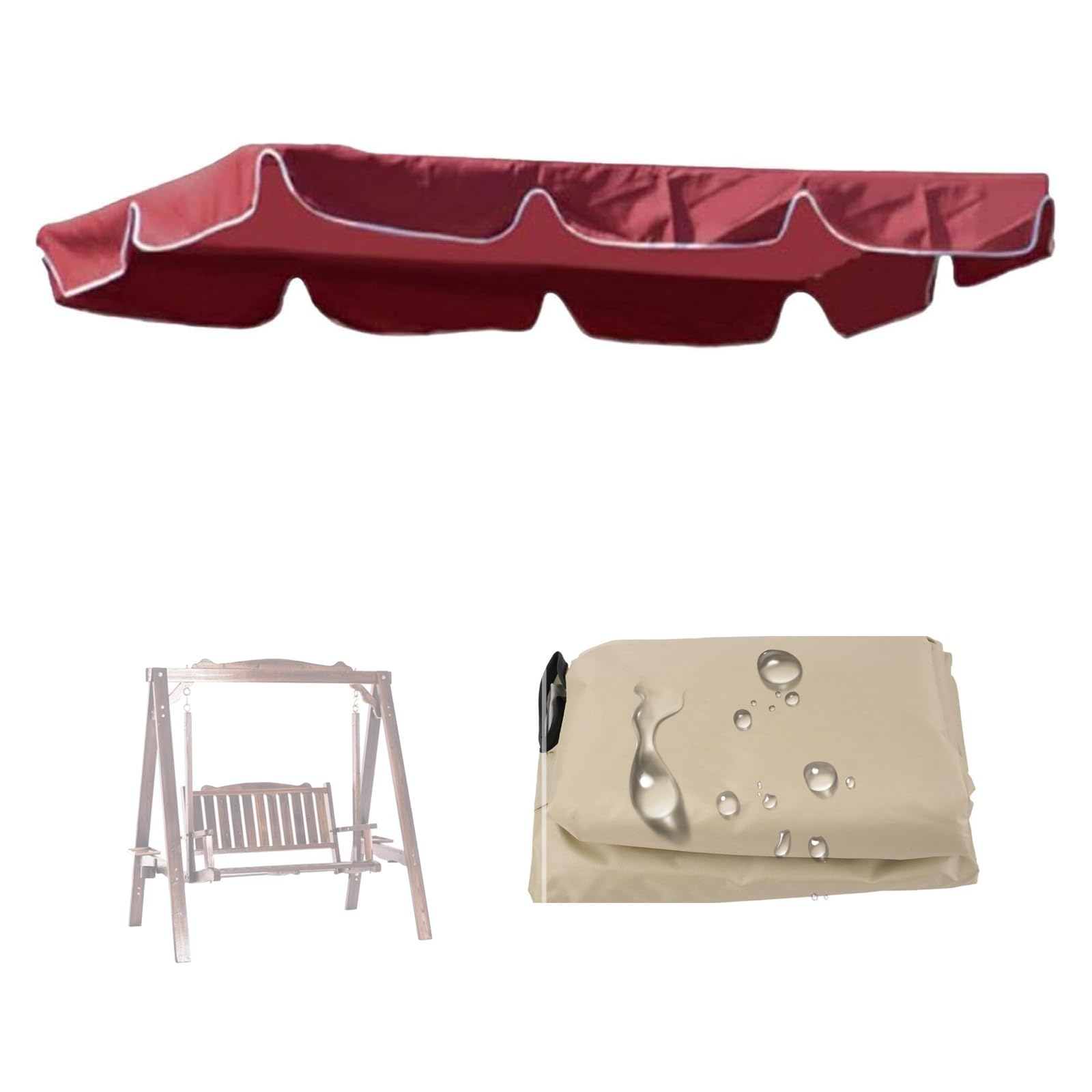 2-3 Seat Garden Swing Canopy Replacement , Swing Chair Canopy Replacement , 210D Oxford Heavy duty Waterproof 2 Seater Patio Swing Hammock Top Protective Cover(Size:195*125*15cm,Color:Red)