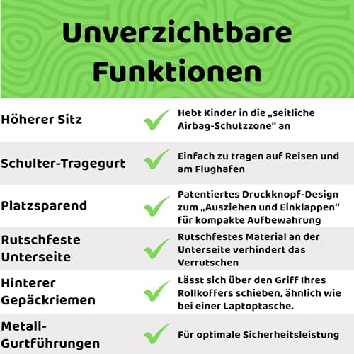 BubbleBum Teleport Auto-Sitzerhöhung, rückenfreier Sitzerhöhung, Teleskop-tragbarer Autositz, ideal für den täglichen Gebrauch und faltbar für Reisen, R129-zertifiziert, Kinder-Kinder-Höhe 125 cm bis