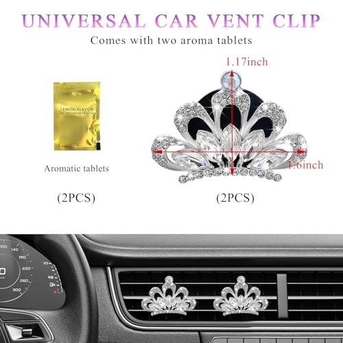 Image of Yourkar 2 PCS Bling Car Air Vent Clips, Crystal Rhinestone Crown Vent Decorative Air Freshener Clips, Sparkly Diamond A /C Outlet Aroma Diffuser Clip for Vehicles, Car Accessories (White)