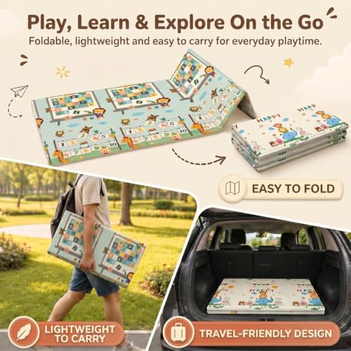 Image of StarAndDaisy Foldable Baby Play Mat 6 x 6.5 ft, 16MM Thick XPE Foam Playmat, Reversible 2-in-1 Design, Lightweight Cushioned Floor Mat for Crawling, Playing & Learning