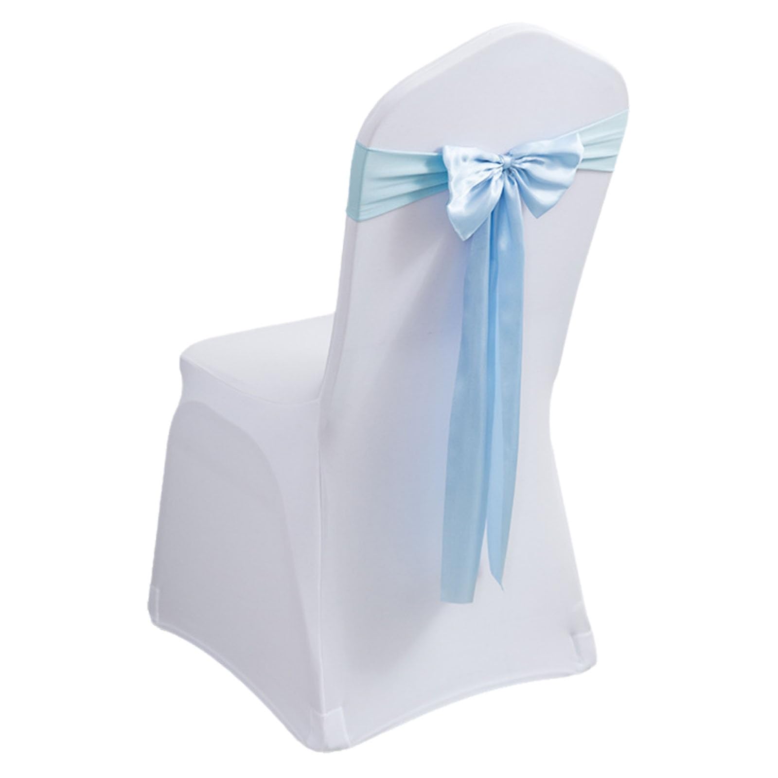 Stretch Chair Sashes, Chair Bows No Need Tied, Polyester Chair Bands, Sashes for Chair Covers for Hotel Wedding Reception Birthday Party Ceremony Decor(Lake Blue,100PCS)