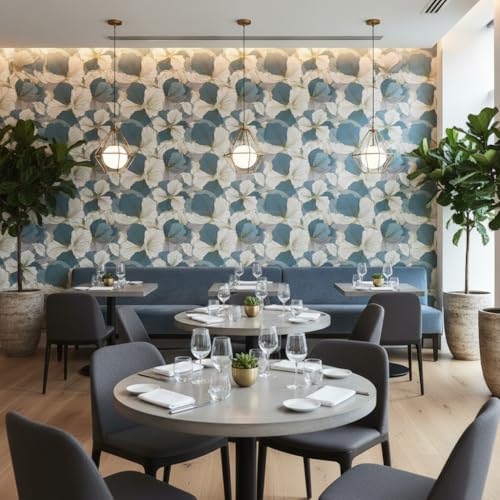Image of Blue & White Floral Wallpaper for Walls | Peel and Stick Self Adhesive Wall Sticker | Waterproof PVC Vinyl Decorative Wall Decor for Home, Living Room, Bedroom & Office (45x300 cm)
