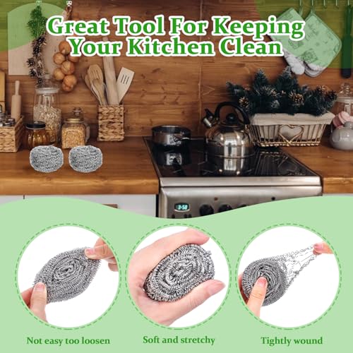 Image of 72 Pieces Stainless Steel Scrubber Bulk Steel Wool Scrubber Metal Sponge Wire Scouring Pad Heavy Duty Clean Dish Pot Pan and Oven for Kitchen, Bathrooms, and More
