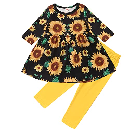 Image of HIHA Toddler Girls Christmas Outfits, Baby Girl Tunic Dress Tops Buffalo Plaid Pants Scarf Deer Winter Clothes