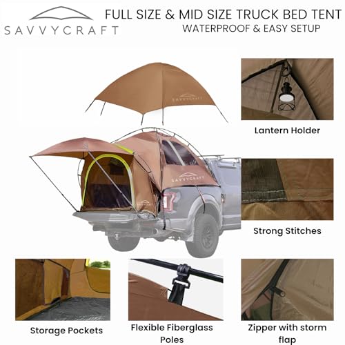 Savvycraft Pickup Truck Tent for Full Size and Mid Size Truck Short Bed and Long Bed, Waterproof P3000mm 2-Person Double Layer Truck Bed Camping Tent, Expandable Awning, Rainfly, Storage Bag Included - Image 3