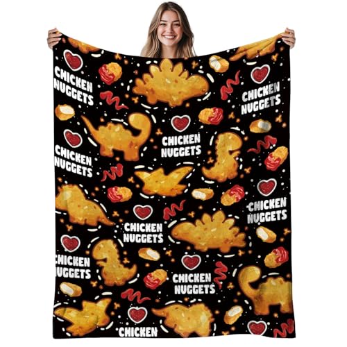 Chicken Nuggets Blanket Funny Food Blanket for Friend Adults Cozy Chicken Nugget Themed Gift for Girls and Food Lovers Soft Flannel Blanket for Holiday 50x60in