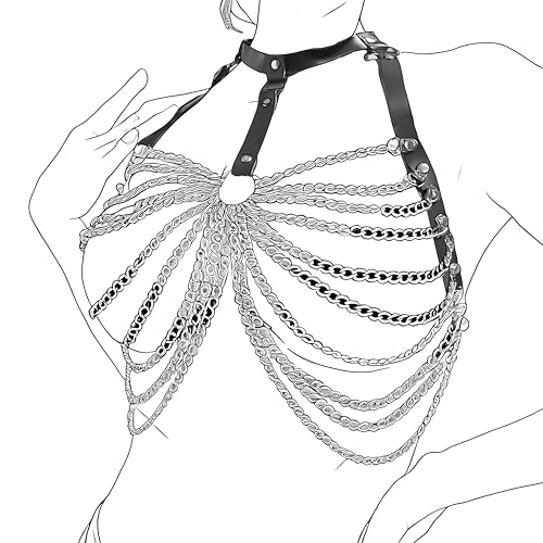 Women's Body Chest Harness Belt, Adjustable Faux Leather Gothic Punk Waist Halter Chest Harness BDSM Cosplay Bondage Strap Costume Rave Nightclub Party Masquerade Clubwear for Ladies