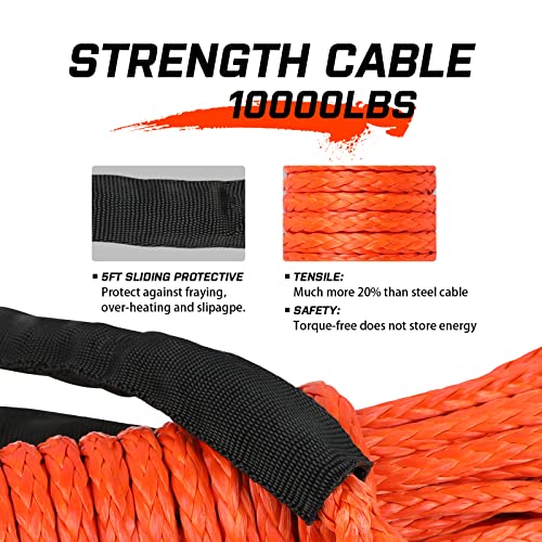 Stegodon 1/4’’ X 50Ft Synthetic Winch Rope 10,000Lbs Winch Line Cable With Black Protecting Sleeve For Atv Utv Boat Ramsey Synthetic Winch Rope(Orange) #TOP3
