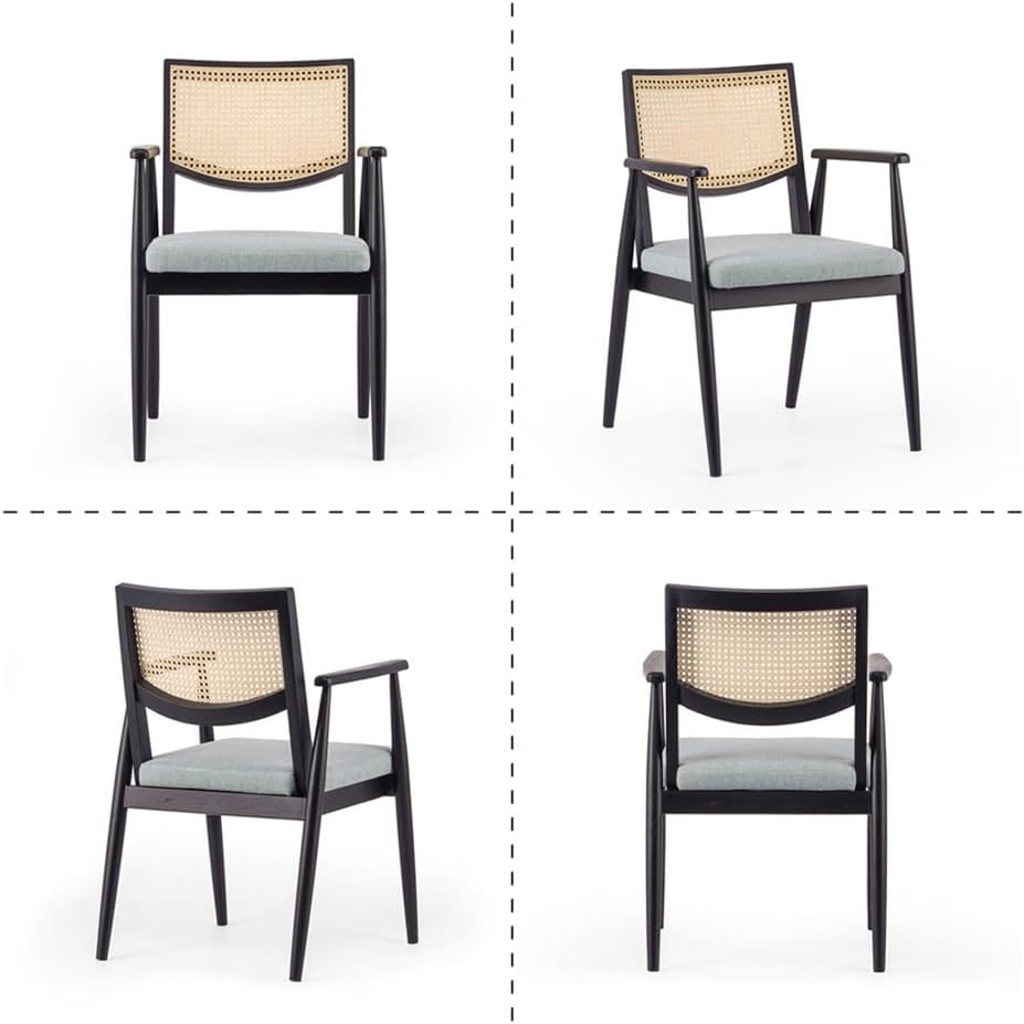 TemkIN Solid Wood Rattan Chair, Comfort Balcony Leisure Chair, Lazy Balcony Backrest Armchair, Home Portable Seat Chair, Outside Patio Dining Chairs