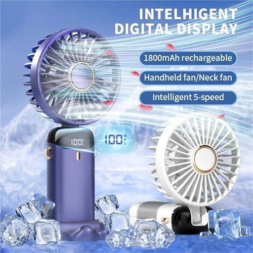 Ventilateur portatif pliable écran d'affichage rechargeable USB violet
