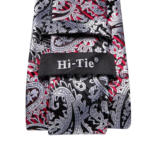Image of Hi-Tie Paisley Floral Ties Set for Men Silk Mens Stripes Necktie Pocket Square Cufflinks Set Formal Business